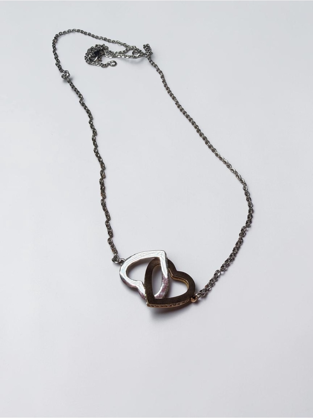 Interlocking Heart Pendant Necklace - Silver and Gold Tone
